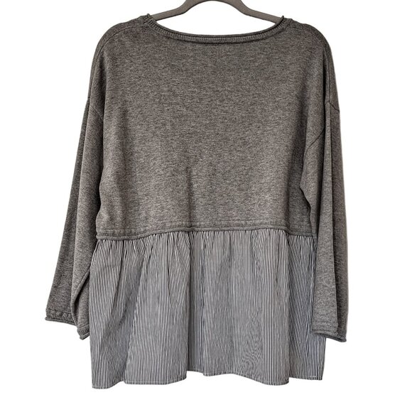 Moon & Madison Anthropologie Women’s L ¾ Sleeve Gray Sweater w/ Striped Sweep - Picture 2 of 5